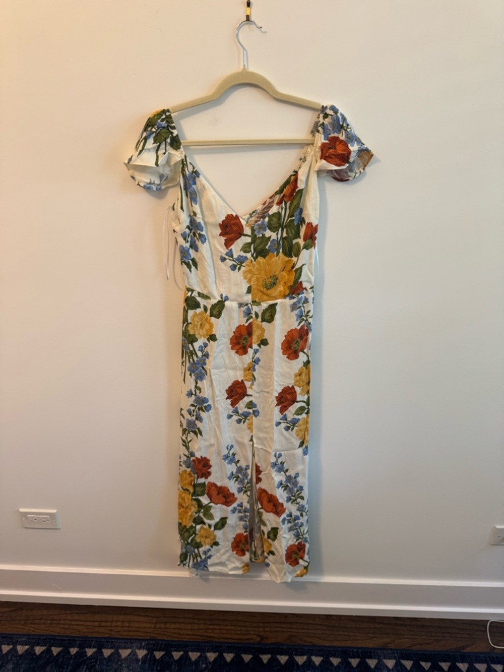 Reformation White Floral Midi Dress with Yellow, Red & Blue Blooms - Picture 3 of 12